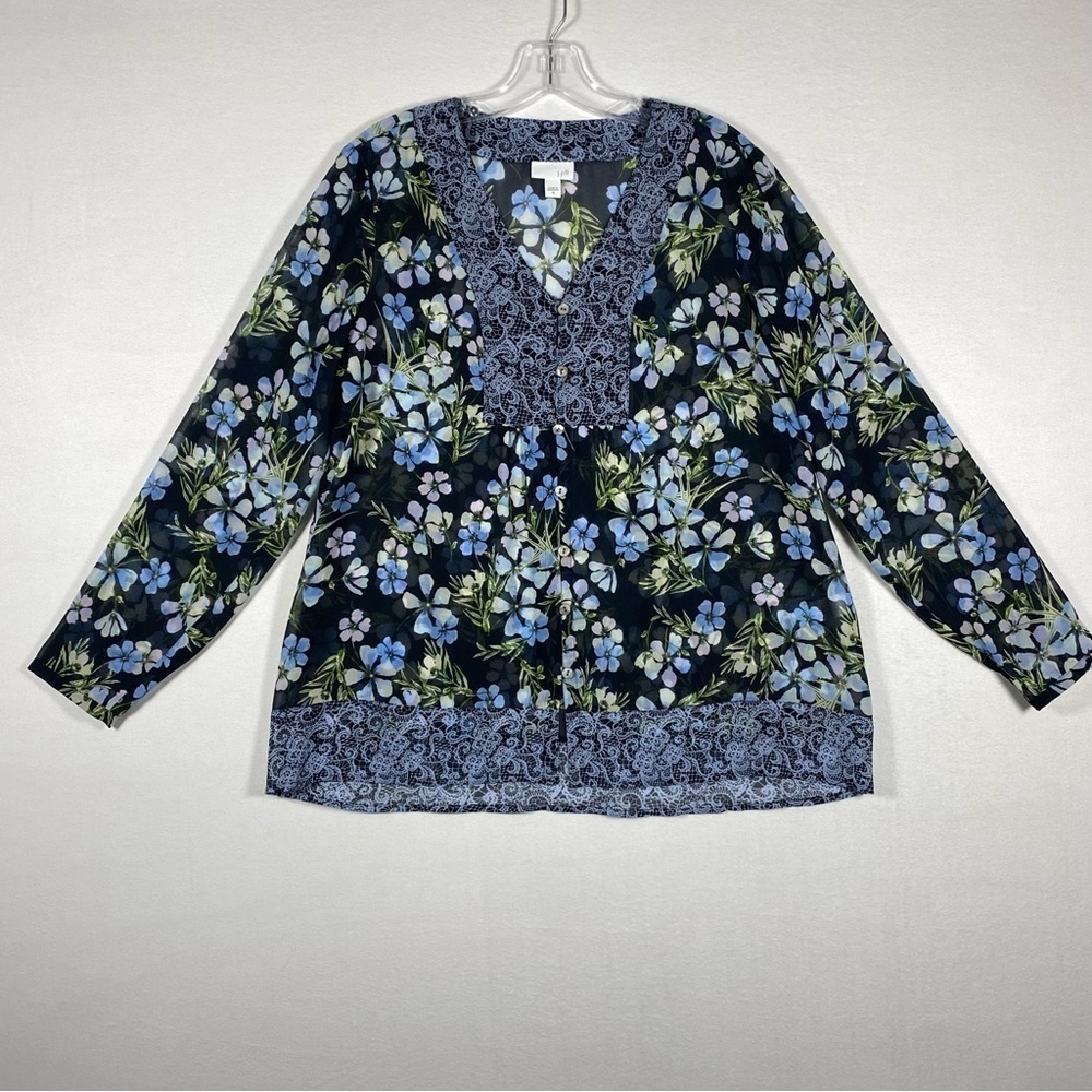 J.Jill Tunic Blouse Floral Cottagecore Bohemian Lightweight Medium Relaxed Fit‎